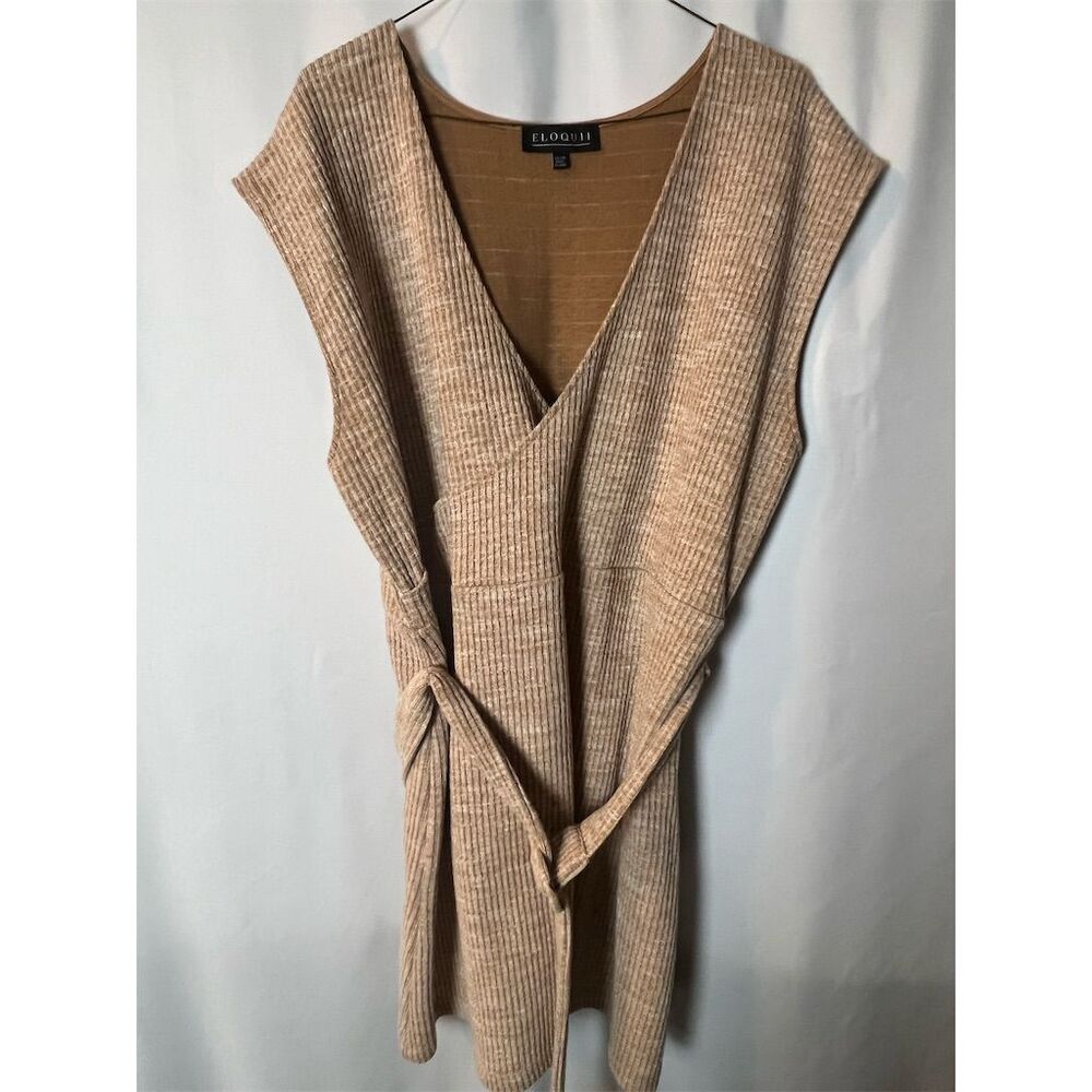 Eloquii Plus Size 22 Orange Sleeveless V-Neck Sweater Dress with Belt